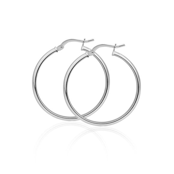 Silver 925 High Polished Hoop Earrings 1.5mm - Picture 1 of 11